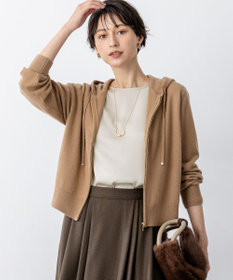 23区 【見上愛さん着用/洗える】ピュアカシミヤ ジップアップ ニット パーカー キャメル系