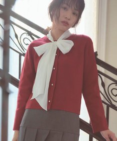 Feroux 胸元刺繍パールニット カーディガン レッド系