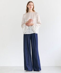 BEIGE， HAUYNITE / ボーダーシアー ボートネックブラウス