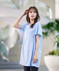 Tiaclasse 【洗える】ストライプフレアスリーブチュニックブラウス
