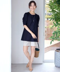 Tiaclasse 【小倉優子さん着用】【洗える】 パフスリーブチュニックブラウス