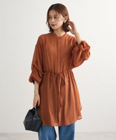 Green Parks バンドカラー比翼タック袖チュニック