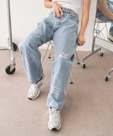 WEGO 刺繍ロゴバレルレッグパンツ