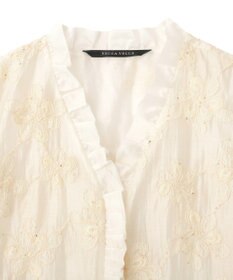 YECCA VECCA フリルVネック刺繍シアーシャツ