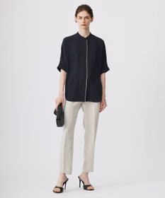 ICB L 【新色追加・接触冷感・UVケア・速乾・洗える】BackSatinAmunzen 5分袖バンドカラーブラウス