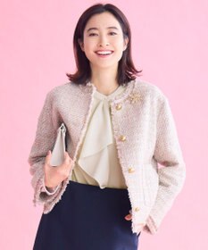 自由区 ファンシーノットツイードノーカラー ジャケット ベージュ