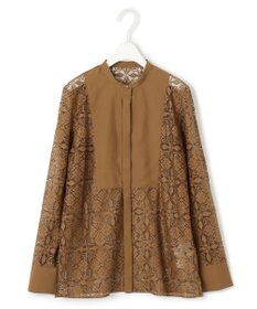 ICB 【洗える】タイルパターンレース バンドカラーシャツ