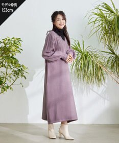 Tiaclasse L 【洗える】パフスリーブリブ編みニットワンピース