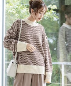 Tiaclasse 【洗える】ジャガード柄プルオーバーニットトップス