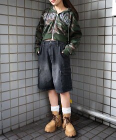 WEGO 【裏起毛】ラインストーン裏起毛ショートジップパーカー