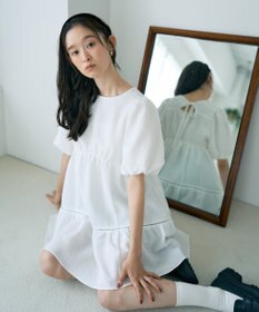 earth music&ecology バックリボンパフスリーブミニワンピース