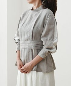 muuc 〈高品質ベルギーリネン100%〉〈通年着られる〉カットジャカード生地デザイン袖 クラシカルシルエットのブラウス