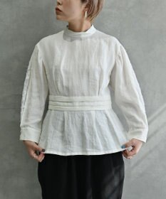 muuc 〈高品質ベルギーリネン100%〉〈通年着られる〉カットジャカード生地デザイン袖 クラシカルシルエットのブラウス