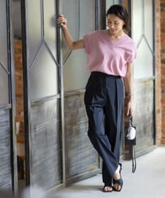 ICB 【洗える】 エコナイロンストレッチ ワイドストレートパンツ