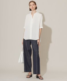 ICB 【新色追加・接触冷感・UVケア・速乾・洗える】BackSatinAmunzen  5分袖 キーネックブラウス