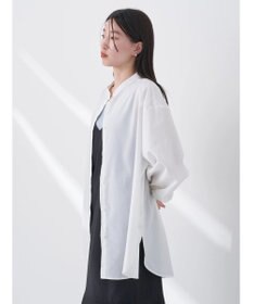 earth music&ecology バンドカラーストライプシャツ