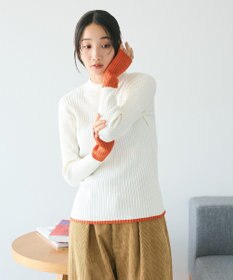 CRAFT STANDARD BOUTIQUE 洗える/とてもち配色モックネックリブニットプルオーバー/24AW