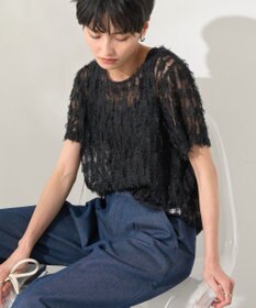 AMERICAN HOLIC チュールフリンジシアーＴシャツ