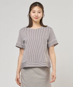 J.PRESS LADIES 【一枚で着映え】サッカージャージー クルーネック カットソー スレートブラウンストライプ系