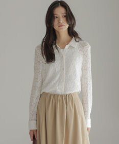 組曲 【WEB限定】フラワーチュールブラウスライク カットソー アイボリー系