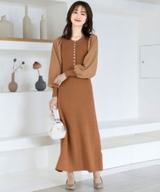 Tiaclasse 【洗える】パフ袖が大人可愛い袖コンビニットワンピース