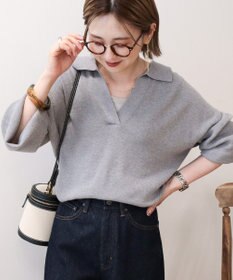 AMERICAN HOLIC バイパチ片畦衿付きニットプルオーバー