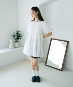 earth music&ecology バックリボンパフスリーブミニワンピース