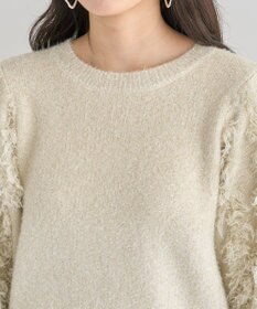 Green Parks ・ｆｕｒｒｙ　ｒａｔｅ　ラメフェザー袖フリンジニット