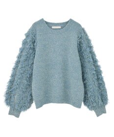 Green Parks ・ｆｕｒｒｙ　ｒａｔｅ　ラメフェザー袖フリンジニット