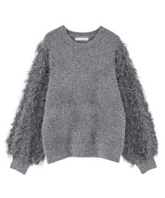 Green Parks ・ｆｕｒｒｙ　ｒａｔｅ　ラメフェザー袖フリンジニット