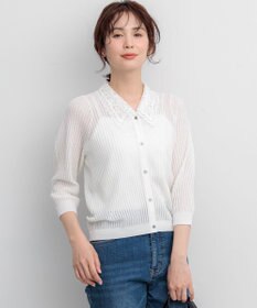 組曲 【WEB限定】レーシーニット レース襟付き カーディガン ホワイト系