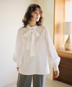 #Newans 【洗濯機可】ステッチデザインリボンタイブラウス