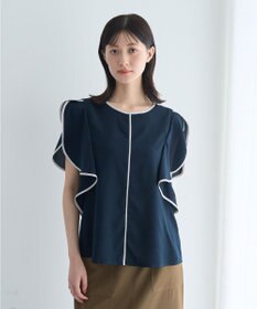 YECCA VECCA 配色ラッフルスリーブブラウス