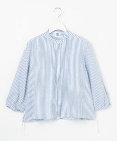 J.PRESS LADIES 【洗える・接触冷感・吸水速乾】麻STRIPE バンドカラー シャツ ブラウス