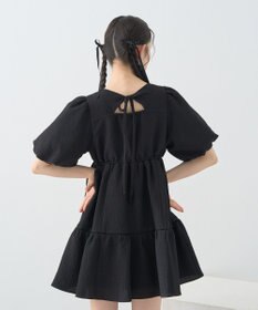 earth music&ecology バックリボンパフスリーブミニワンピース