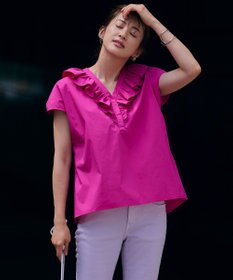 23区 L 【一部店舗限定/洗える】ハイカウントウェザーストレッチ フリル ブラウス