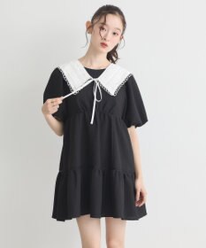 earth music&ecology バックリボンパフスリーブミニワンピース