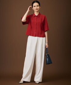 自由区 L 【涼感シアー】スラブボイルタック ブラウス