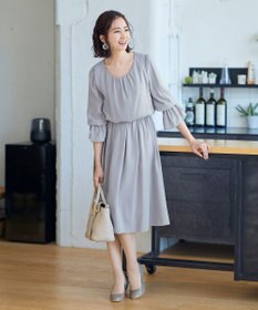 Tiaclasse 【洗える】女性らしさ引き立つリボン袖ギャザーワンピース