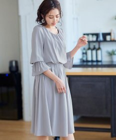 Tiaclasse 【洗える】女性らしさ引き立つリボン袖ギャザーワンピース