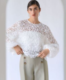 23区 【GOLD LABEL】チュールエンブロイダリー フラワーモチーフ 2WAYブラウス