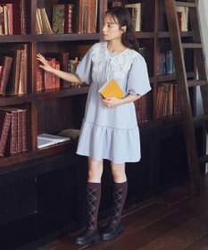 earth music&ecology バックリボンパフスリーブミニワンピース