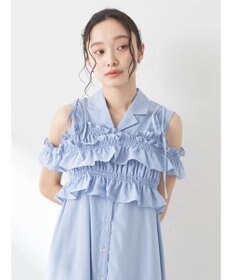 earth music&ecology ＳＥＴ２点シャーリングビスチェ×シャツワンピース