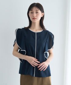 YECCA VECCA 配色ラッフルスリーブブラウス
