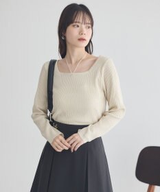 earth music&ecology 【洗濯機洗い可】スクエアホルターネックリブプルオーバー