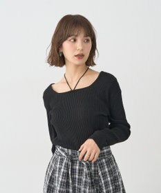 earth music&ecology 【洗濯機洗い可】スクエアホルターネックリブプルオーバー