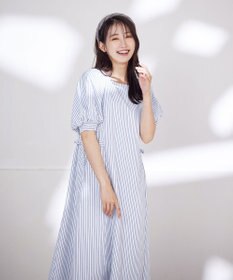 Tiaclasse 【洗える】バルーンスリーブサイドギャザーワンピース