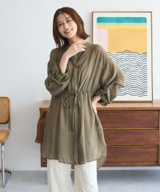 Green Parks バンドカラー比翼タック袖チュニック