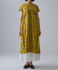 muuc 〈コットン×リネン〉〈高品質なドライタッチ生地〉野小花刺繍ゆったりワンピース