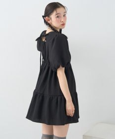 earth music&ecology バックリボンパフスリーブミニワンピース